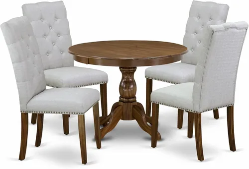 Vista 14 de East West Furniture HBEL3-ABK-35 - Juego de mesa y sillas de cocina de 3 piezas que contiene una mesa de comedor redonda con pedestal y 2 sillas