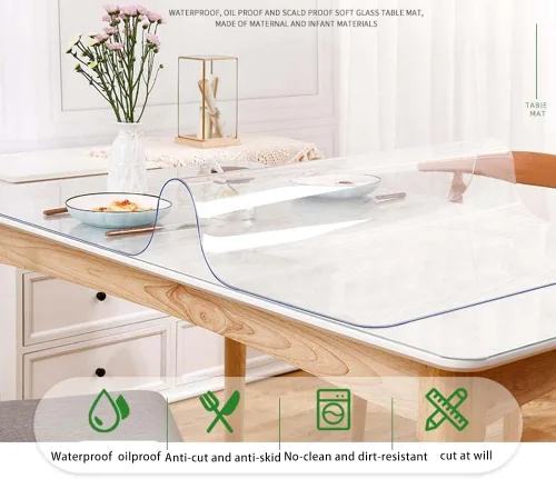 Vista 3 de KATE Protector de mesa transparente, cubierta de vinilo de 54 x 54 pulgadas, protector de mesa de plástico Saquare de 0.059 in para mesa de comedor