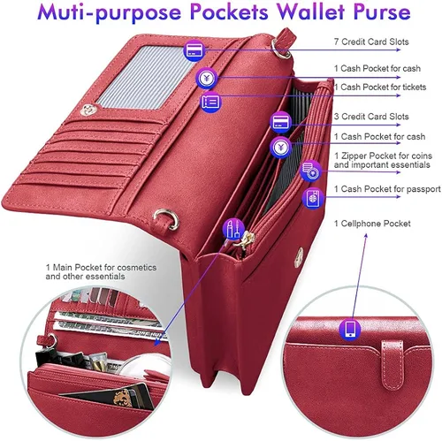 Vista 3 de nuoku Bolso bandolera pequeño para mujer con ranuras para tarjetas RFID 2 correas máximo 65 pulgadas