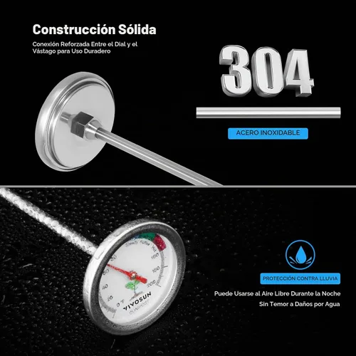 Vista 4 de VIVOSUN Termómetro de compost, termómetro de suelo de patio trasero de 20 pulgadas con esfera de acero inoxidable para contenedores de compostaje