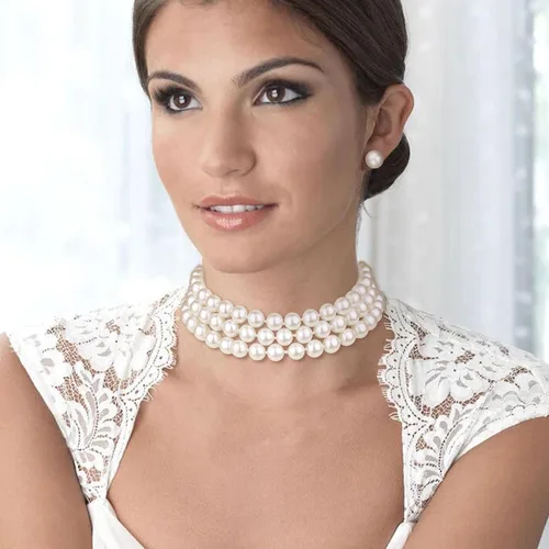 Vista 5 de BriLove Conjunto de collar y aretes colgantes de perlas simuladas para mujer
