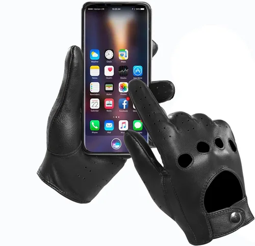 Vista 2 de MGGMOKAY Guantes de conducción de cuero con pantalla táctil sin forro para hombre