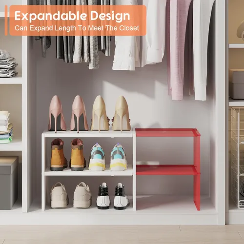 Vista 3 de Organizador de zapatos blanco expandible de 2 niveles para armario, estante de almacenamiento apilable para zapatos, estantes pequeños de zapatos