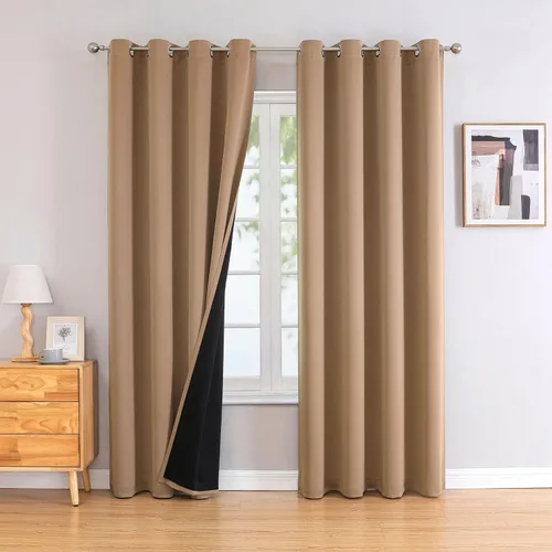 Vista 96 de ChrisDowa Cortinas 100% opacas de 63 pulgadas de largo para dormitorio con forro negro, 2 capas gruesas totalmente opacas con aislamiento térmico