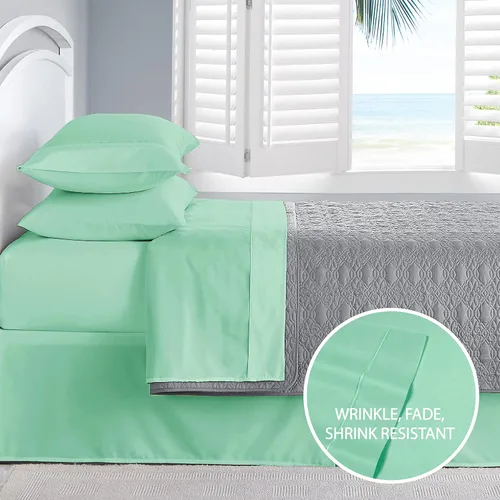 Vista 2 de Cathay Home Essentials Juego de sábanas de microfibra ultra suave, hipoalergénicas, resistentes a las arrugas, doble cepillado, color verde espuma