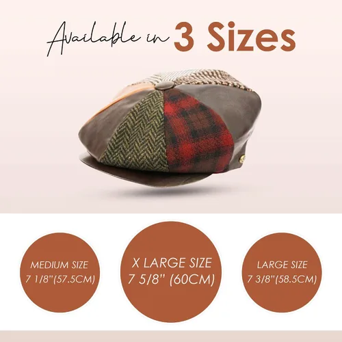 Vista 4 de Hombres de lana Newsboy Cabbies Otoño Invierno Clásico Patchwork Plaid Apple Cap Golf Sombrero Multicolor