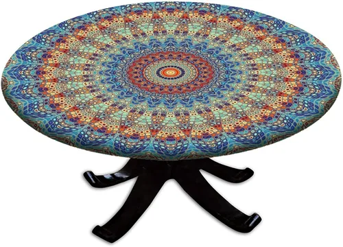 Vista 119 de Mantel redondo ajustable con borde elástico floral azul, mantel con borde elástico de estilo floral pastoral, almohadilla de mesa de poliéster