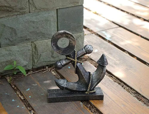 Vista 2 de H&W Figura de ancla de resina de 8.5 pulgadas de alto, decoración náutica, adorno de estatua de ancla para el hogar, jardín, bar, decoración de mesa