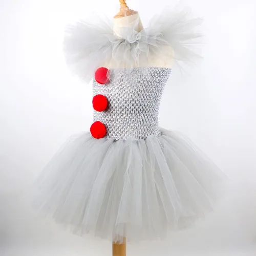 Vista 3 de Vestido tutú de payaso para niñas, disfraz de Halloween lindo payaso cosplay para niños