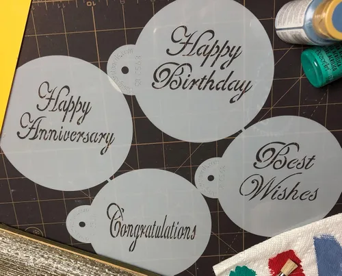 Vista 6 de Designer Stencils Script Celebration - Juego de plantillas para tartas, beige/semitransparente