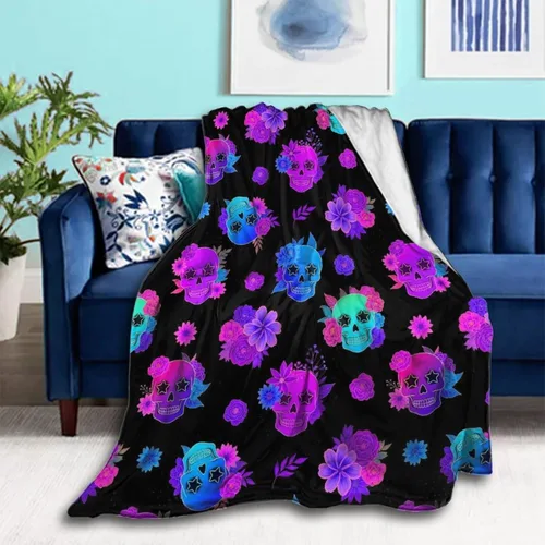 Vista 29 de Manta cómoda para cama, sofá, compatible con flores de calavera de azúcar, mantas y mantas de franela ligeras, mantas de microfibra mullidas