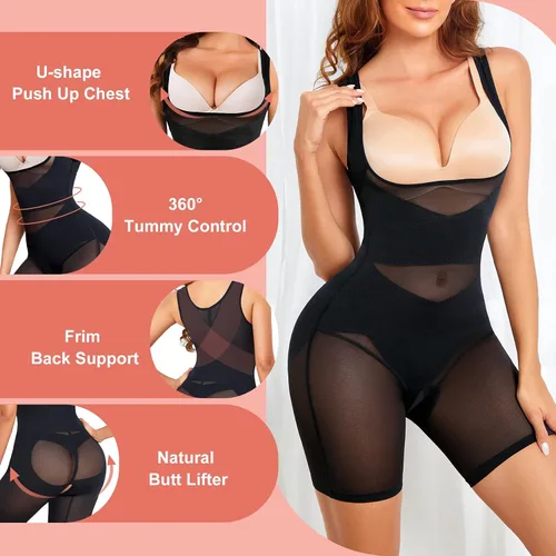 Vista 4 de REYEOGO Faja moldeadora para mujer, para control de abdomen, moldeadora de cuerpo completo a medio muslo para levantar glúteos y adelgazar los muslos