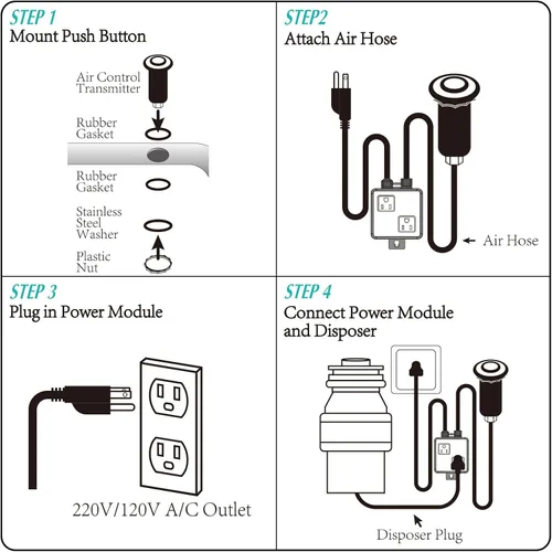 Vista 8 de BESTILL Kit de interruptor de aire superior para eliminación de basura, botón negro mate de 3.6 pulgadas de largo con cubierta de latón, módulo