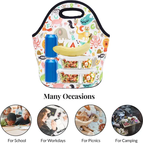 Vista 5 de Bolsa de almuerzo de neopreno aislada para mujeres, hombres, adultos, niños, adolescentes, adolescentes, niñas y niños pequeños