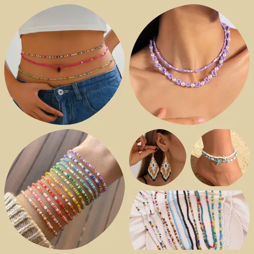 Vista 5 de Conjunto de joyería de pulsera a granel de perlas de tubo de corneta de Arco iris