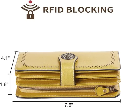 Vista 4 de Travelambo Cartera de mujer con bloqueo RFID para tarjetas de crédito, cartera de cuero de gran capacidad