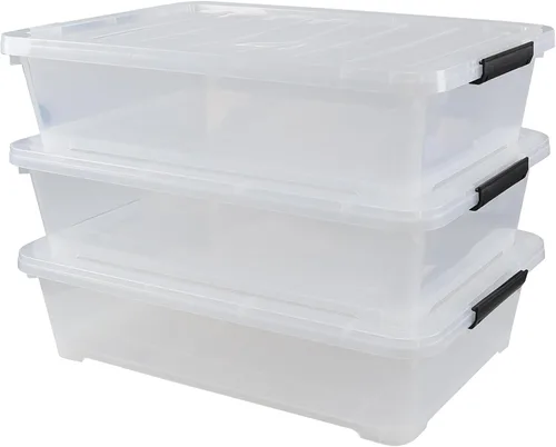 Vista 7 de 3 paquetes de 40 cuartos de galón de caja de almacenamiento grande debajo de la cama, contenedores de almacenamiento con ruedas debajo de la cama