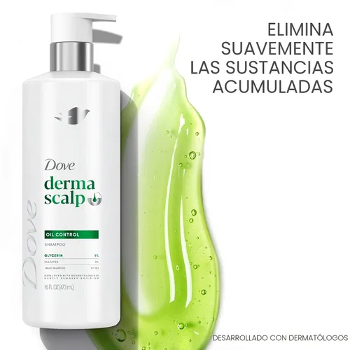 Vista 4 de Dove Derma Scalp Oil Control Shampoo 1 ct con glicerina, sulfatos y niacinamida para eliminar la acumulación de producto del cuero cabelludo, 16