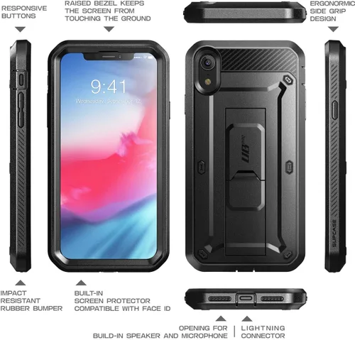 Vista 5 de SUPCASE Unicorn Beetle Pro Series - Funda antigolpes diseñada para iPhone XR, con protector de pantalla integrado de cuerpo completo, la funda