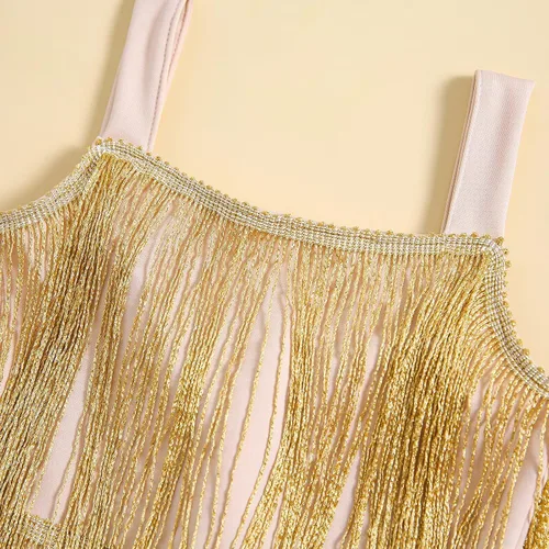 Vista 4 de Vestido de lentejuelas para niños, vestido sin mangas con borlas brillantes, vestido de baile latino para fiesta, vestido de baile latino, 1-6T