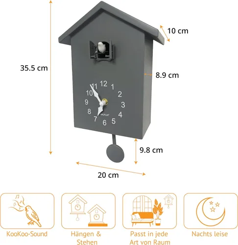 Vista 6 de WALPLUS Reloj de cuco moderno con diseño de pájaro que canta en la hora Coo Coo Coo Relojes de pared con péndulo de reloj de cuco de pájaro