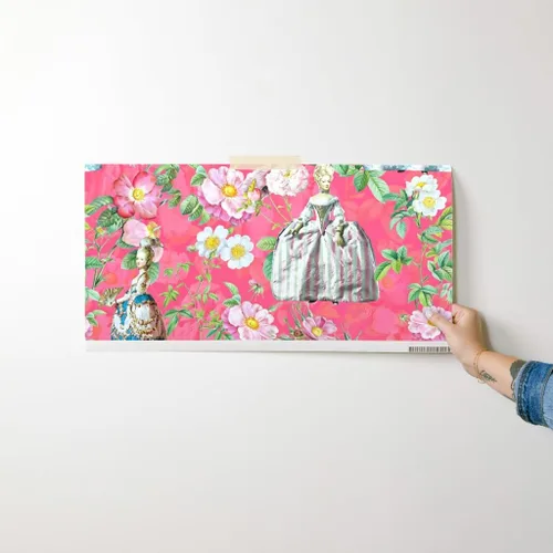 Vista 7 de Papel tapiz para despegar y pegar, flores francesas, rosas, jardín, rosa, estilo vintage, siglo botánico, flores para niñas, papel tapiz extraíble