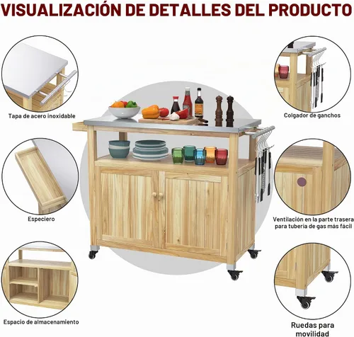Vista 6 de GDLF Gabinete de almacenamiento al aire libre, mesa de parrilla de madera Marrón