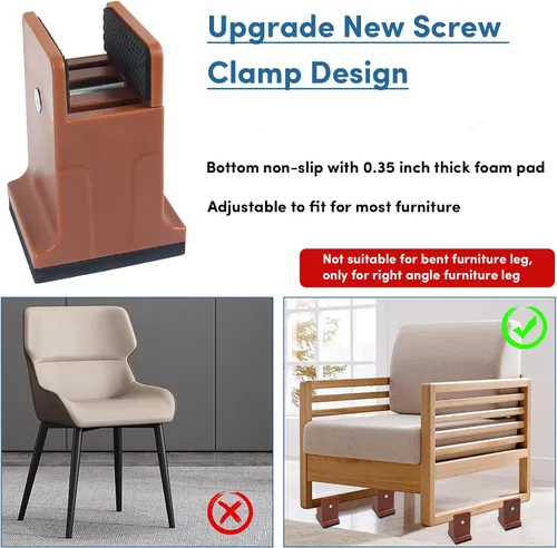 Vista 5 de DEDU Elevadores de cama con abrazadera de tornillo ajustable, elevadores de sofá de 3 pulgadas, resistentes, paquete de 4 unidades que soportan