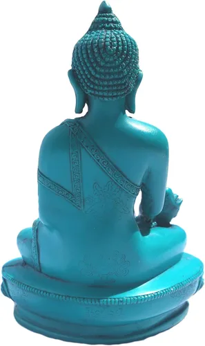 Vista 4 de mytibetshop Buda medicinal turquesa para curación y meditación por Himalayand Artisan en Nepal, 6 pulgadas de alto, Metal, turquesa