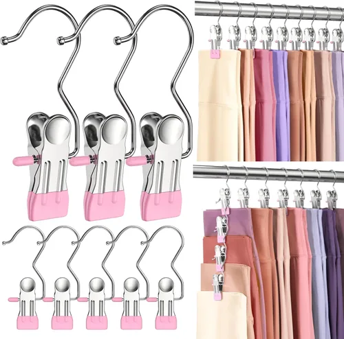 Vista 9 de 12 paquetes de perchas para pantalones con clip, organizador de leggings para colgar en el armario, perchas para pantalones de yoga que ahorran