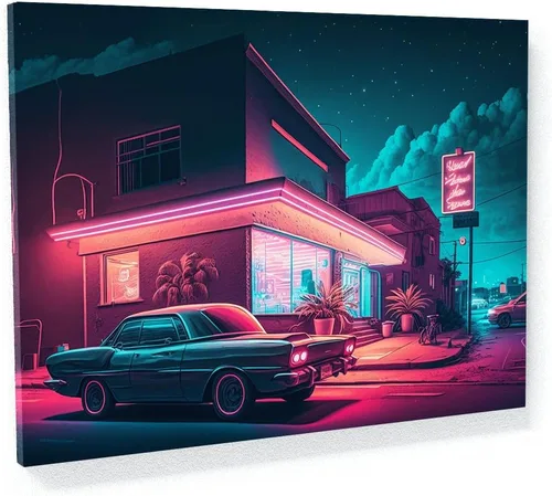 Vista 10 de Sense Canvas Synthwave Astronaut Planet 4 - Lienzo decorativo para decoración del hogar, póster pequeño de 16 x 12 pulgadas / 0.75 pulgadas