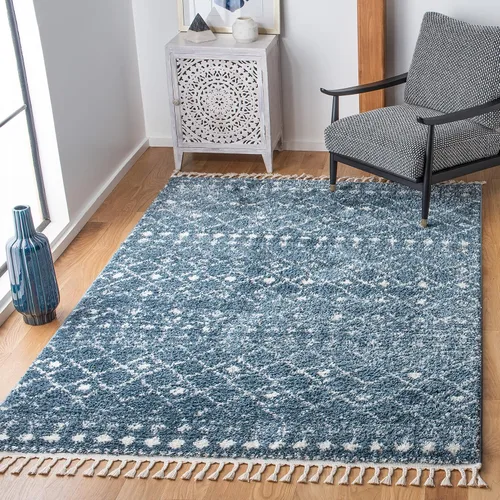 Vista 14 de SAFAVIEH Berber Fringe Shag Collection - Alfombra decorativa de 2 pies 2 pulgadas x 4 pies, color crema y azul, diseño, no desprende pelusa