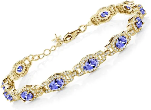 Vista 30 de Gem Stone King Oval Halo Gemstone Tennis Bracelet Nano Esmeralda
