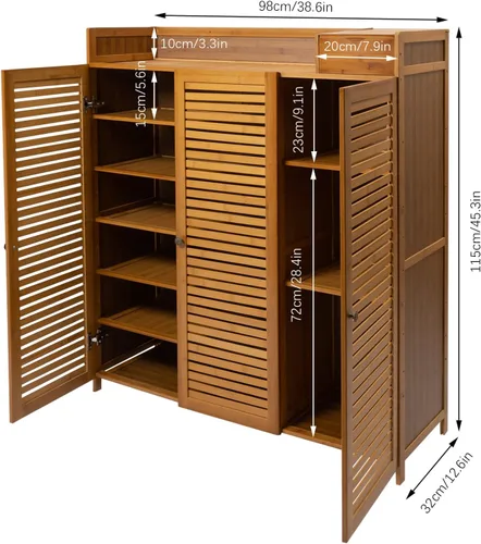 Vista 2 de Xuthusman Zapatero de bambú de 6 niveles con caja de almacenamiento de 3 puertas, organizador de zapatos portátil, zapatero de pie, armario