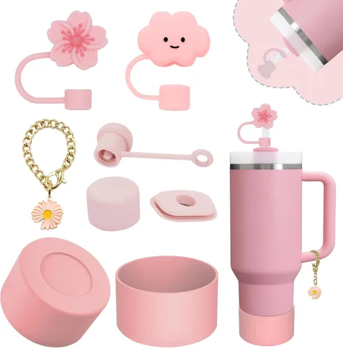 Vista 32 de Juego de accesorios para Stanley Cup, incluye 2 fundas para pajita de 0.4 pulgadas, 1 juego de tapón de silicona a prueba de derrames (juego de 3)