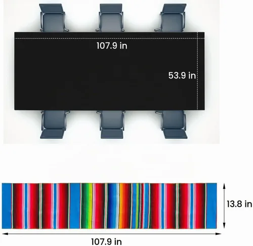Vista 2 de Tudomro 4 manteles de fiesta mexicana de 54 x 108 pulgadas con caminos de mesa de 13.5 x 108 pulgadas, manta rectangular de algodón de poliéster a