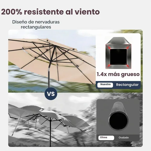 Vista 5 de PHI VILLA Sombrilla de patio de 10 pies, sombrilla de mesa grande ventilada de 3 niveles para exteriores, con 8 varillas resistentes y poste