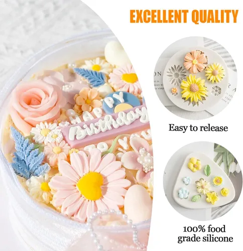 Vista 4 de KALAIEN 3 moldes para pastel de fondant de flores, margarita, flor de rosa, pequeño floral para fondant de chocolate, arcilla polimérica y jabón