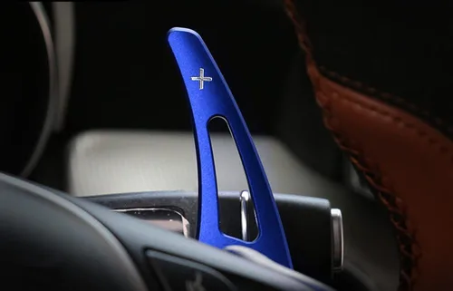 Vista 3 de iJDMTOY Extensiones de paleta grandes de aluminio azul deportivo compatibles con Mercedes Benz W205 Clase C 2015-2021, Clase E W213, Clase C117 CLA