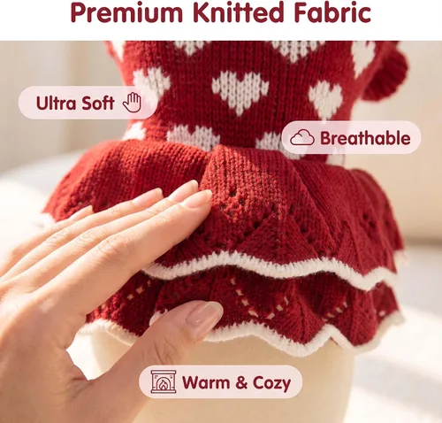Vista 6 de Suéteres para Perros Pequeños para Niñas Rojos de Invierno, Ropa Cálida para Perros, Vestido de Navidad para Perros, Traje de Día, Ropa
