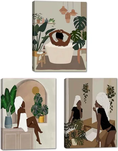 Vista 8 de Arte de pared de mujer negra, póster moderno de niña negra, arte de mujer africana, decoración de pared de baño, arte afroamericano, arte de pared