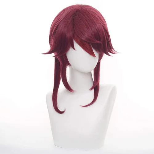 Vista 5 de Lwiuentx Genshin Impact Cosplay Rosaria - Peluca corta de cabello sintético para hombres y mujeres, fiesta de Halloween + gorra de peluca gratis