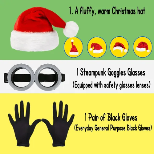 Vista 2 de Juego de sombrero de Papá Noel, 3 piezas, gafas, sombrero de Navidad, guantes para hombres y mujeres, juego de fiesta de cosplay, 2 rojo