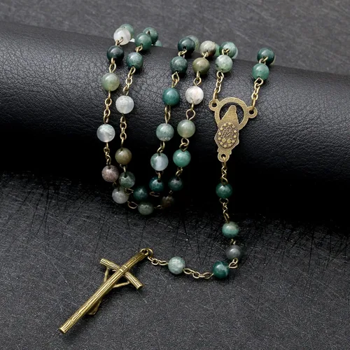 Vista 4 de KOMI Rosario de cuentas católicas para mujer, collar de cuentas de rosario con cruz de crucifijo, perlas de cristal, rosario, rosarios, católicos
