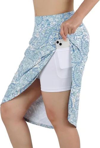 Vista 3 de Falda pantalón hasta la rodilla para mujer con bolsillos, falda midi con pantalones cortos integrados, falda de tenis de golf para uso casual