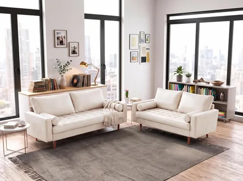 Vista 40 de Container Furniture - Sofá de piel sintética para la sala de estar moderna con cojines extraíbles y patas de madera maciza, sofá estilo lujoso
