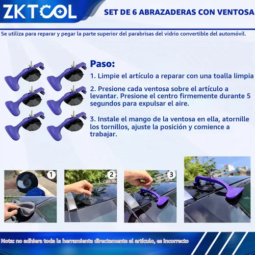 Vista 2 de ZKTOOL Juego de abrazaderas con ventosa de 6 piezas, kit de abrazaderas de clase para reparación y pegado de vidrio de techo de convertible
