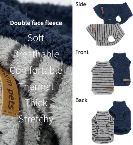 Vista 5 de Fitwarm 2 Pack Suéter de forro polar a rayas para perro, ropa de invierno cálida para perros pequeños, niño o niña, atuendo de peluche