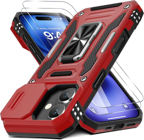 Vista 51 de DEERLAMN Funda para iPhone Air de 6.5 pulgadas con cubierta deslizante para cámara + protector de pantalla (2 paquetes), soporte de anillo giratorio