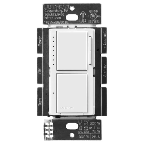 Vista 6 de Lutron Maestro LED+ - Regulador e interruptor dual Bombillas LED de 75 vatios/ventiladores de 2.5 A, un solo polo MACL-L3S25-WH Blanco